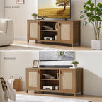 SICOTAS TV Stands for Living Room : Rattan TV Console Cabinet with Storage and Shelf, Boho Entertainment Center, 59" Media Console for 55, 65 Inch TV, 26" Tall Television Stands, Oak