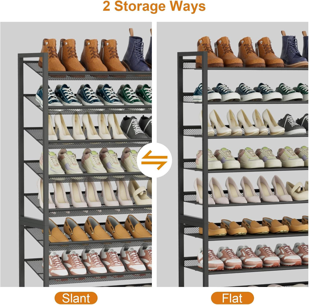 Large Shoe Rack 10 Tier Shoe Organizer, Heavy Duty Metal 5-Tier Stackable Shoe Storage Vertical Shoe Rack for Closet Front Door Entrance, Up to 62 Pairs, 44.8" W x 11.4" D x 71.2" H, Black