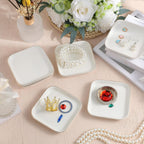 Shappy 6 Pcs White Ceramic Jewelry Tray 4.5 in Ring Holder Trinket Dish for Christmas Friendship Wedding Birthday Gifts(Square)