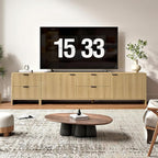 Fluted TV Stand for TVs up to 85",Modern TV Console with 4 Drawers,Wood Entertainment Center with Adjustable Shelves & Storage Cabinets for Living Room,Natural Oak