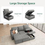 HONBAY Modular Sectional Sleeper Sofa with Pull Out Bed, L Shaped Sofa with Storage, Modular Sectional Couches for Living Room, Warm Grey