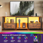 TV Stand for 65 Inch TV, LED Entertainment Center with Fabric Drawers and Power Outlets, Modern Industrial TV Media Console for Living Room, Bedroom Storage Cabinet - 59'' Rustic Brown