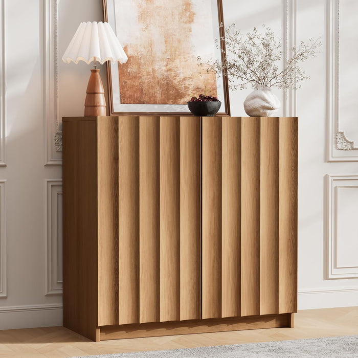Fluted Sideboard Buffet Cabinet with Storage, 31.5" W, Natural Oak