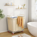 Hoctieon Large Laundry Cart with Wheels, 400L Heavy Duty Laundry Basket Organizer, Rolling Hamper Sorter for Clothes Storage, Industrial Dirty Clothes Hamper for Home & Hotel, Beige