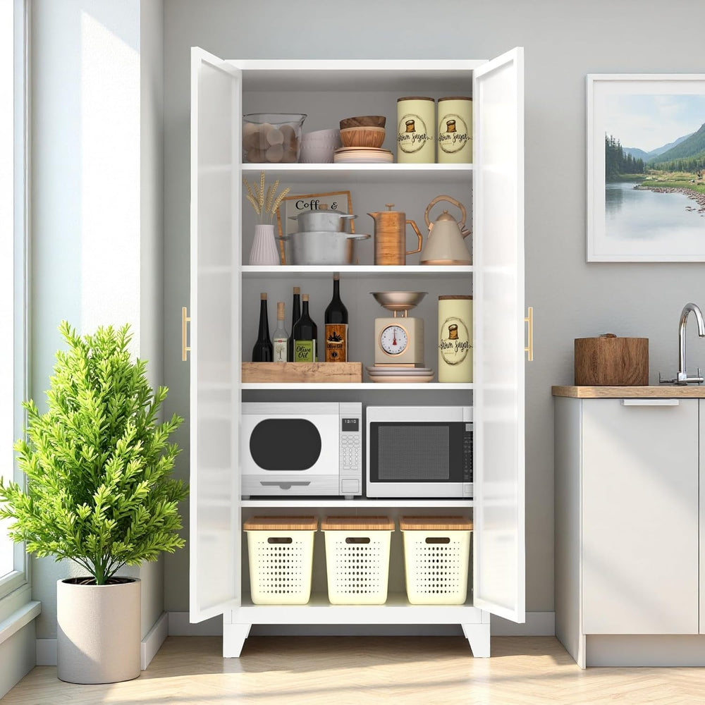 71'' Tall Kitchen Pantry Cabinet, Metal Storage Cabinet with 2 Doors ...