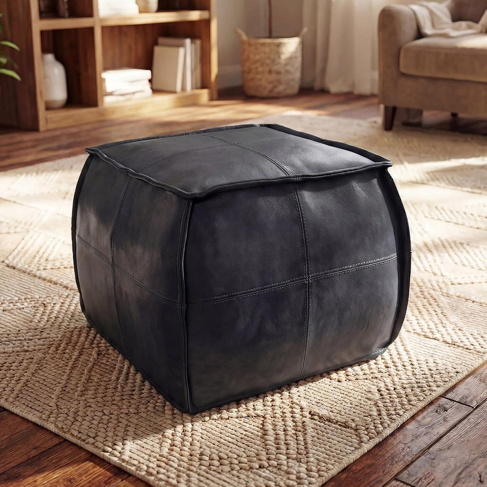 Leather Ottoman,Handmade Stuffed Square Ottoman,Genuine Leather Pouf, Foot Re...