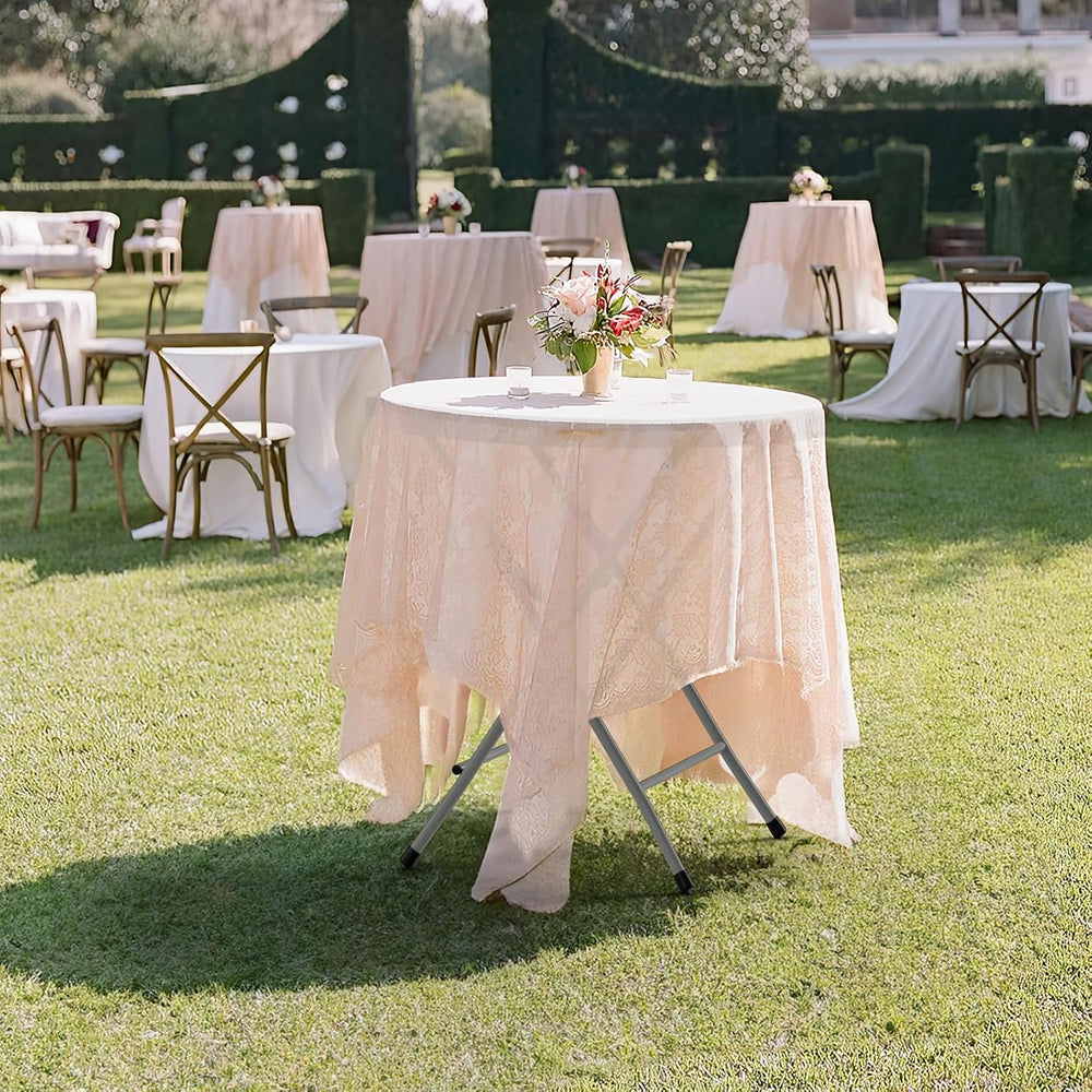 VINGLI 32" Round Folding Commercial Banquet Table, Portable Plastic Coff...