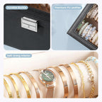 Delicate Jewelry Storage Box with Lock and Two Rolls Clear Lid Display Holder for Bracelet Watch Bangle Gift 10 * 7 * 3.7 Inches
