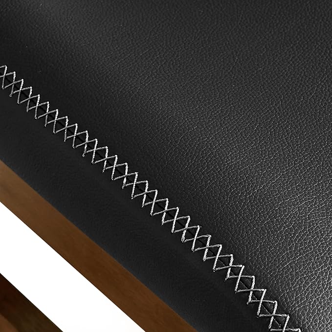 SyMax Dining Chairs Set of 4, Faux Leather Dining Room Chairs with Stitched Edge Trim and Sturdy Wood Legs, Modern High-End Kitchen Side Chairs for Bedroom, Living Room, Black