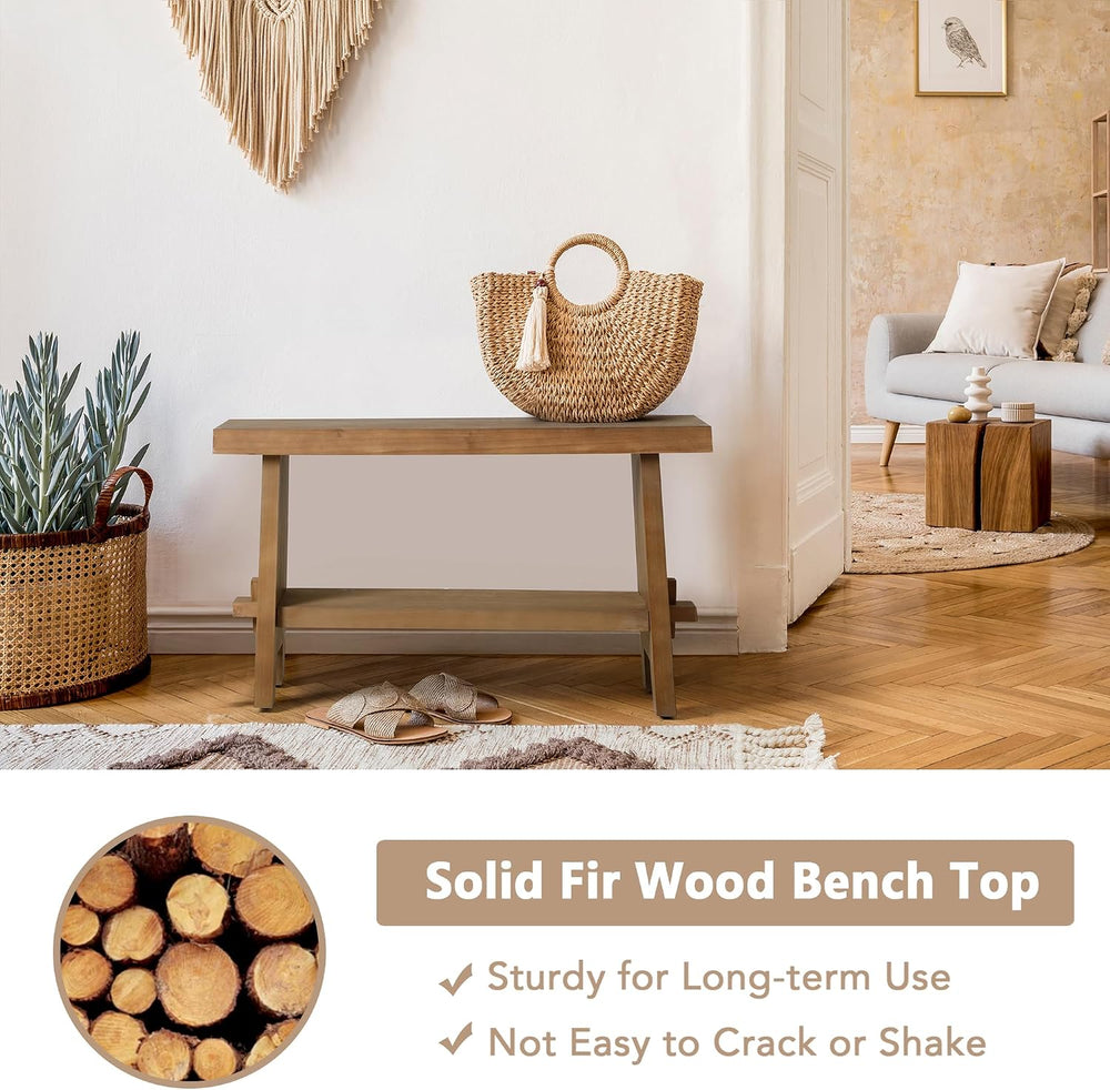 HOKYHOKY Wood Entryway Bench - 31.5" Farmhouse Small Storage Bench, Indo...