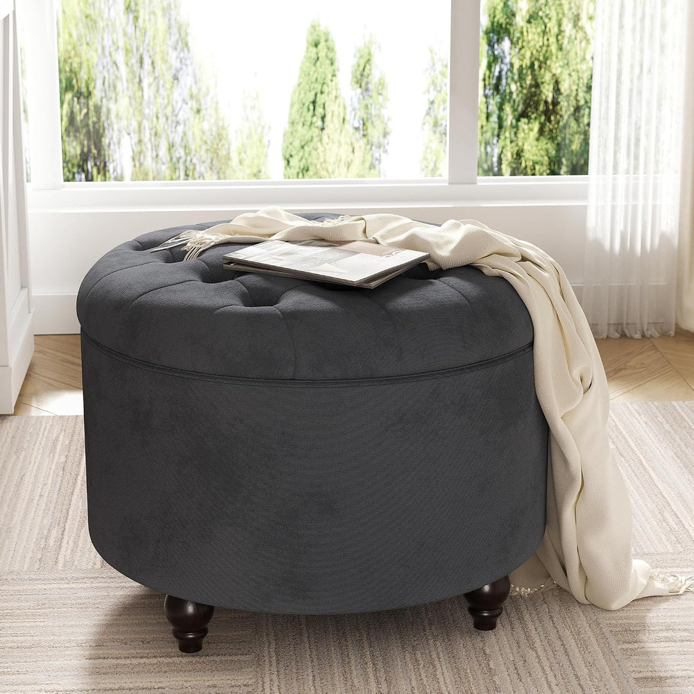 24 Inch Round Storage Ottoman,Modern Tufted Ottomans,Circular Coffee Table wi...