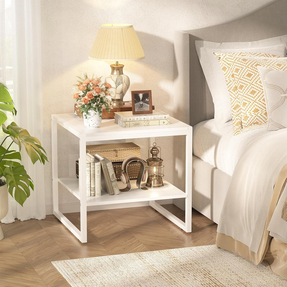 Homieasy End Table, 20 Inch Square Side Table, Mini Fridge Stand, White | 2-T...