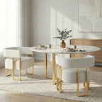 STHOUYN Modern White Boucle Dining Chairs Set of 4 with Gold Metal Legs, Mid Century Barrel Kitchen Chairs Set, Upholstered Accent Armchairs Dining Room Set, Living Room, Apartment (White, 2pcs)