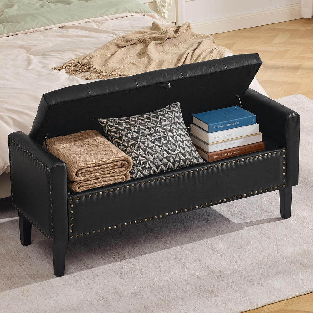 WUTUTUEE 47" Modern Water-Resistant Faux Leather Storage Ottoman Bench w...