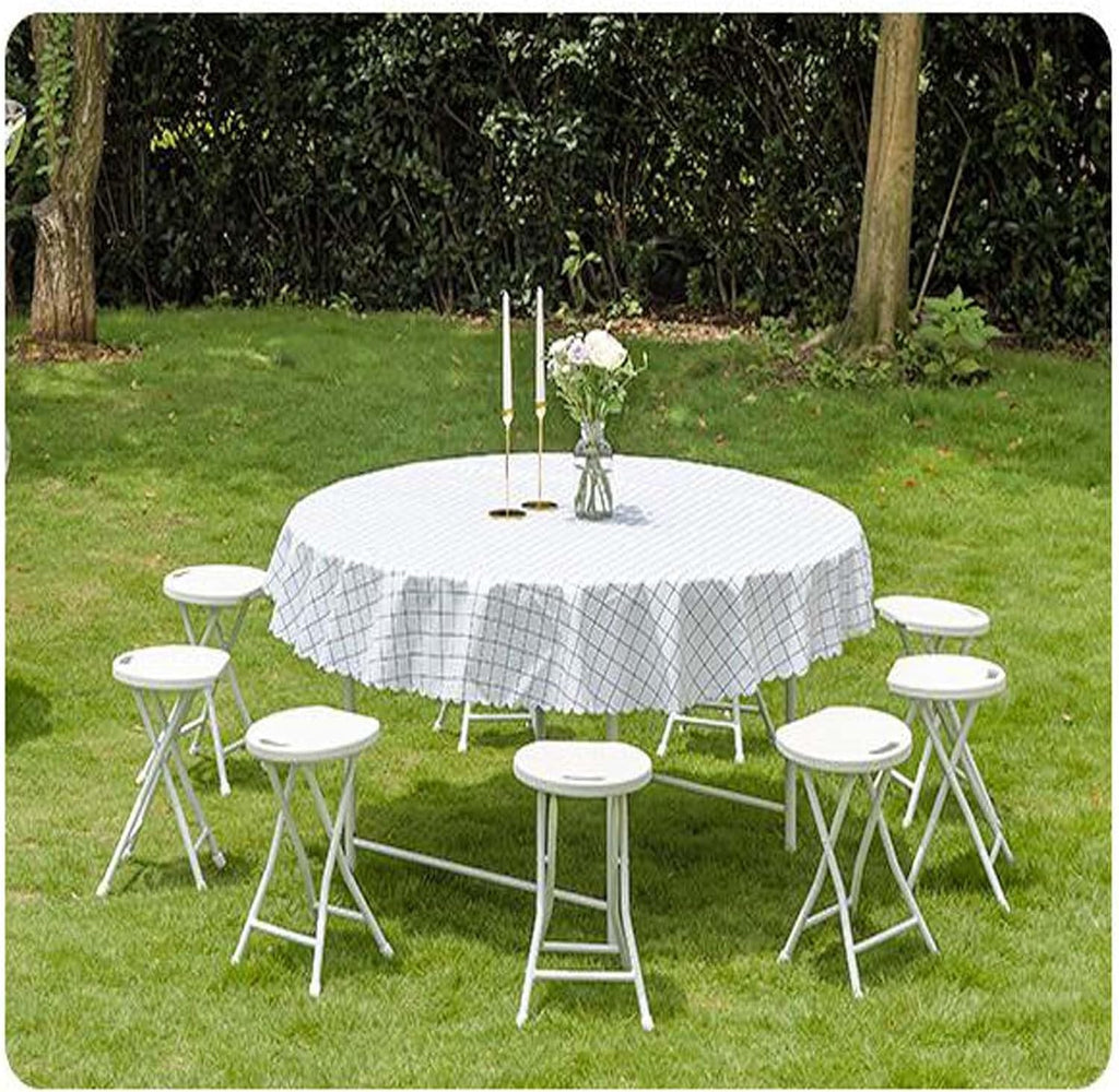 Portable Round Stool, 18 inch, Lightweight, Bar Stool, Sturdy Plastic, Foldable, Steel Frame Legs, Metal Chair, No Assembly Required, White