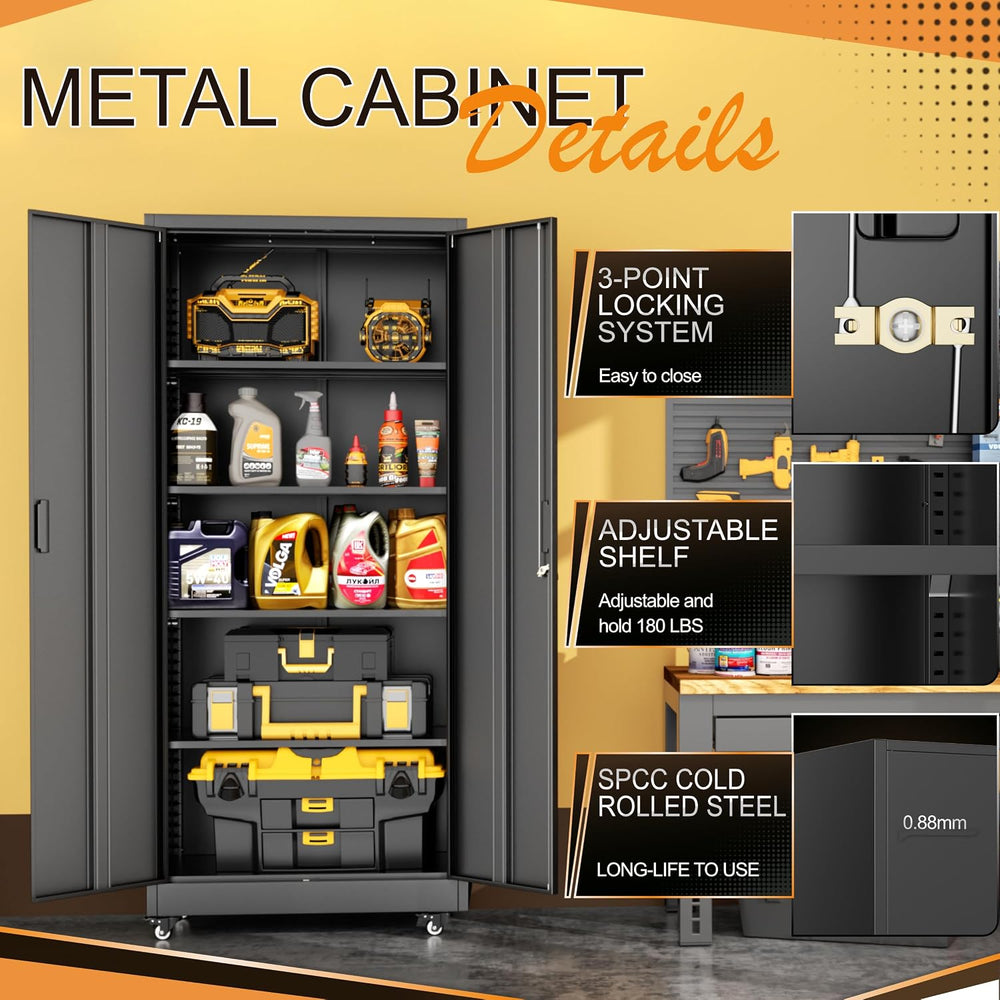 INTERGREAT Garage Storage Cabinet with Wheels, 73" H Metal Cabinet with ...