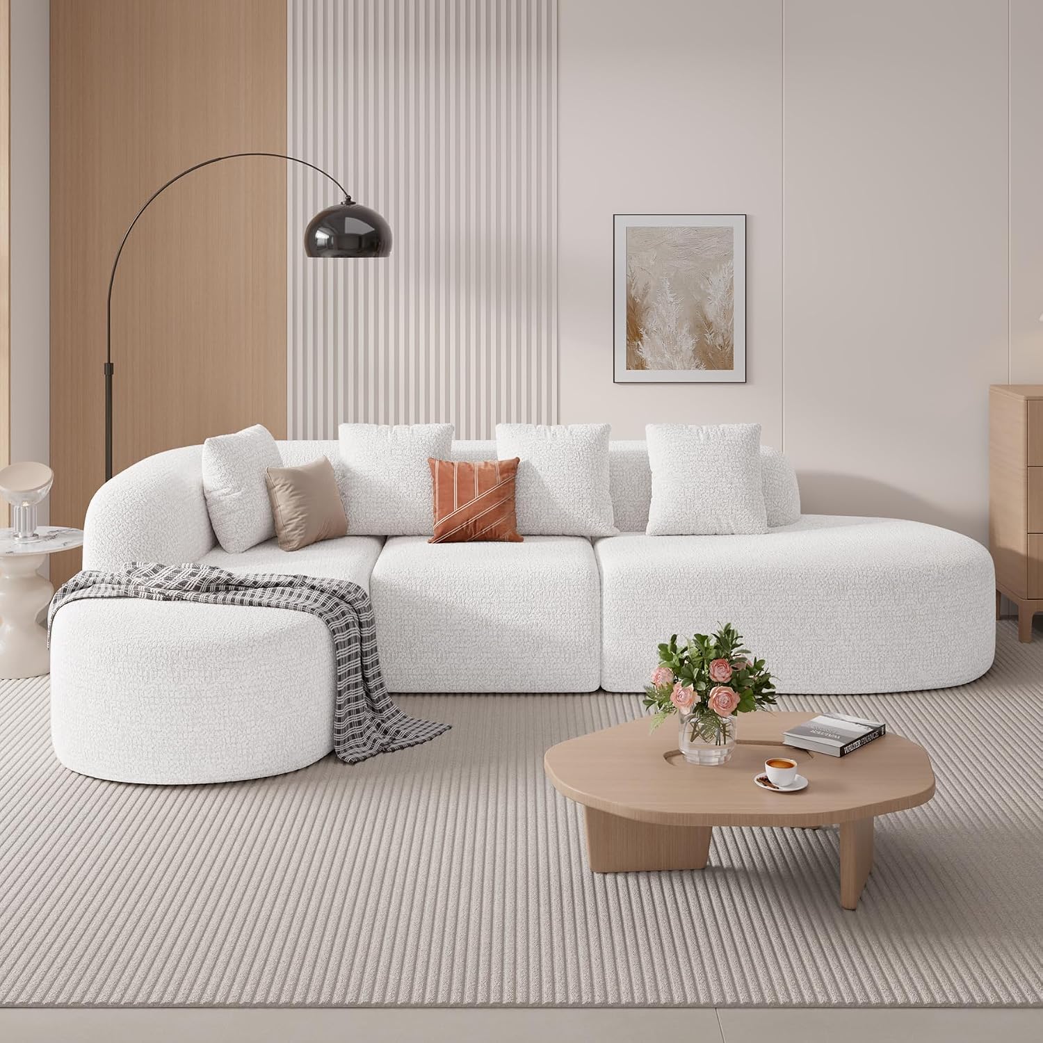 114 Inch Boneless Couches for Living Room,Modern Modular Sectional Sofa with Chaise,L-Shape Cloud Sectional Couch,No Assembly Required,Beige