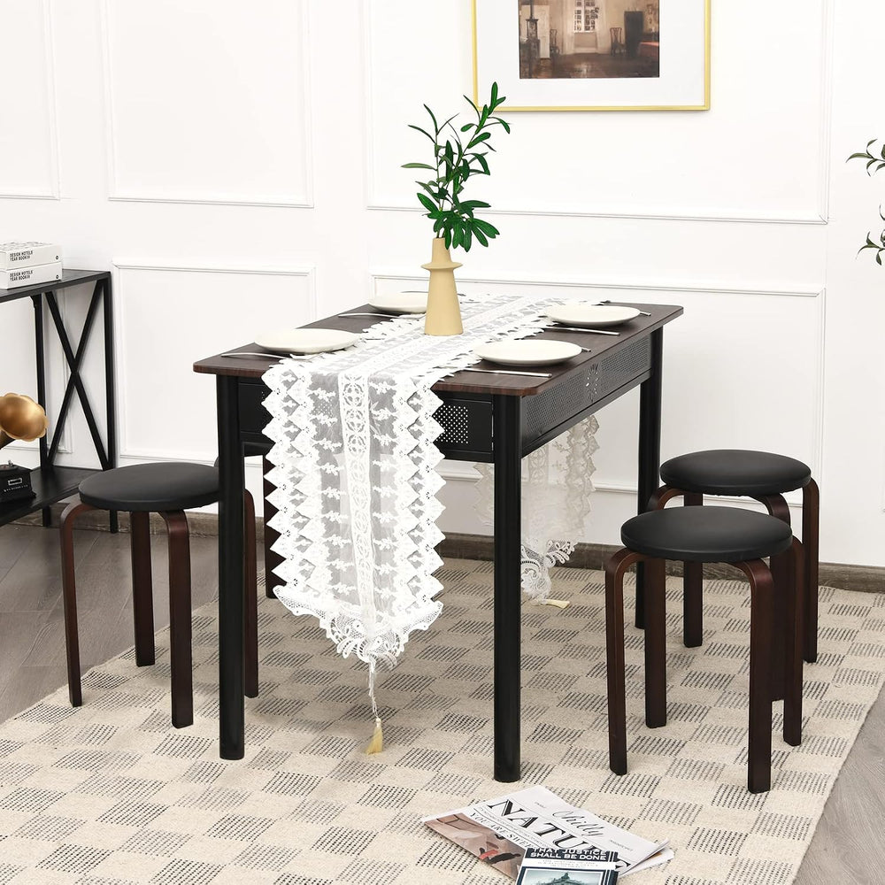 Round Wooden Stools, 4 Sets Stackable Wood Bar stools w/Cushioned Seat, Non-S...