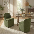 Upholstered Dining Chairs with Casters, Washable Cover Modern Dining Room Chairs with Thick Cushion & Sturdy Metal Frame for Kitchen, Living Room, Dressing Room, Green Fabric, Set of 2
