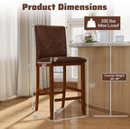 COSTWAY Upholstered Counter Height Bar Stools Set of 4, 26'' Wooden Kitchen Island Chairs with Padded Fabric Seat, Mid Century Modern Barstools with Backs for Dining Room & Pub, Walnut