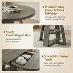 5 Piece Round Extendable Dining Table Set for 4, 43"-59" Grey Wood Oval Expanding Kitchen Table with 4 Velvet Tufted Chairs, Space Saving Extendable Dining Room Tables with Storage Shelf