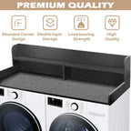 Royxen Laundry Countertop with 2-Tier Shelf Universal Fit, Washer and Dryer Countertop with Storage Space, Shelf Height 11.5 Inches, Solid Wood Core, Black