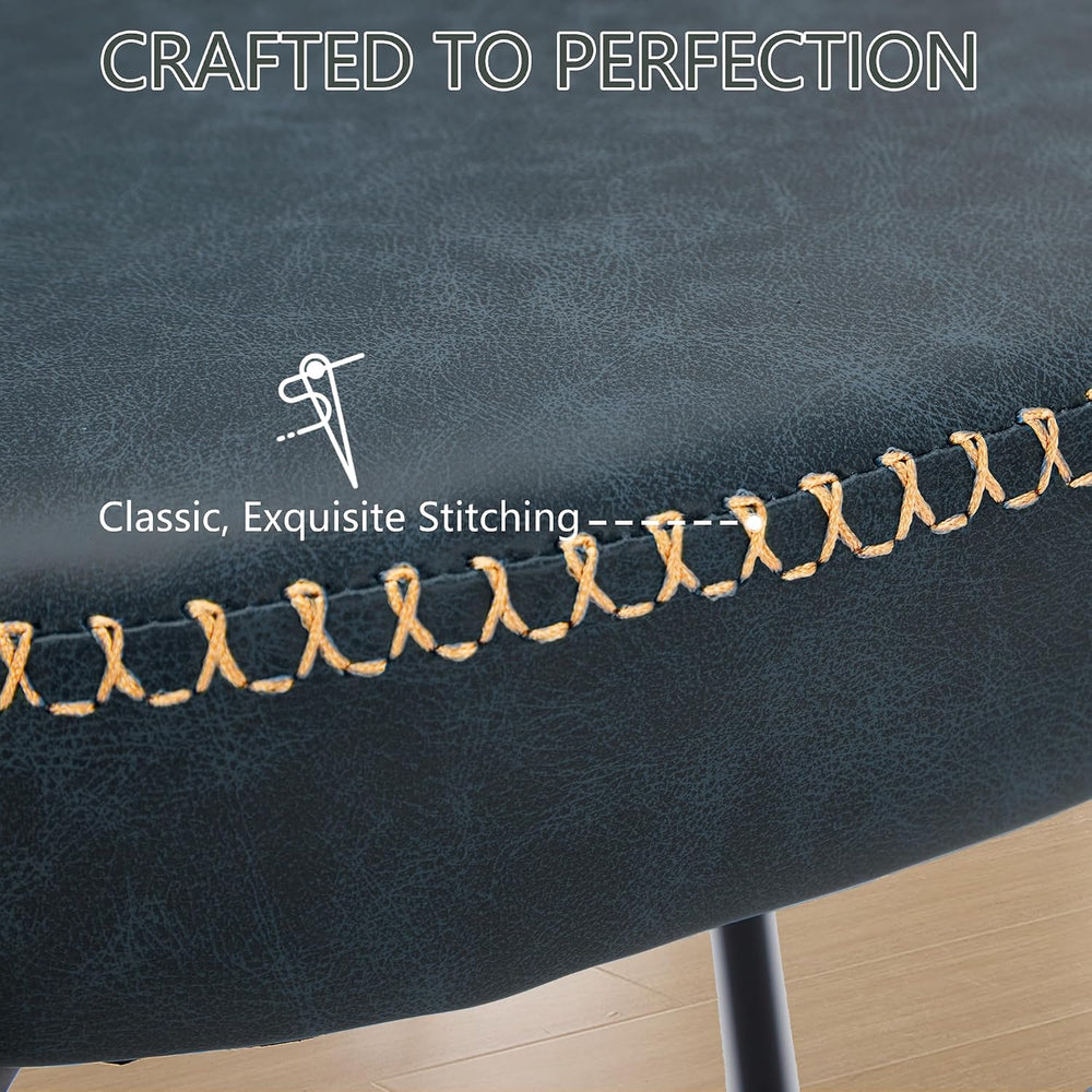 Rattan Dining Chairs Set of 2, Blue Leather Upholstered Dining Chairs with Ra...