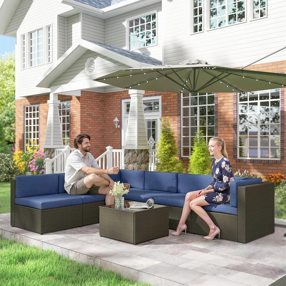 Outsunny 7 Piece Patio Furniture Set, Wicker Outdoor Sectional Sofa Set, All ...