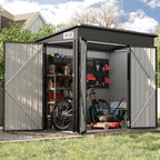 Aoxun 7.5'x4' Triple Door Shed Outdoor Storage Shed with Three Lockable Door for Easily Accessing Metal Storage Cabinet with Slopping Roof for Tools Bicycles Storage for Garden, Backyards (Black)