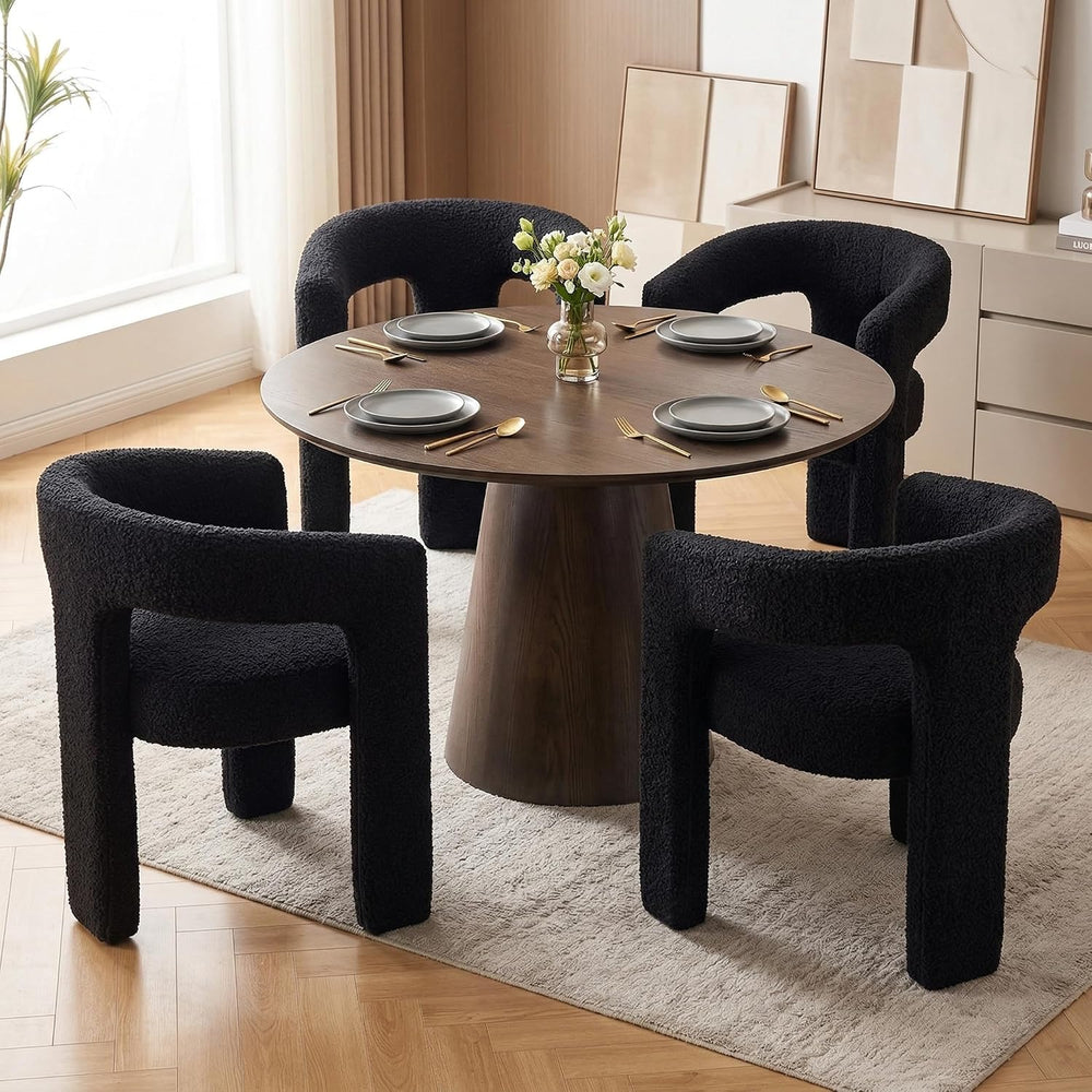 HNY Modern Barrel Kitchen & Dining Room Chairs Set of 6, Sherpa Upholster...