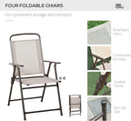 Outsunny 6 Piece Patio Dining Set for 4 with Umbrella, Outdoor Table and Chairs with 4 Folding Dining Chairs & Round Glass Table for Garden, Backyard and Poolside, Beige