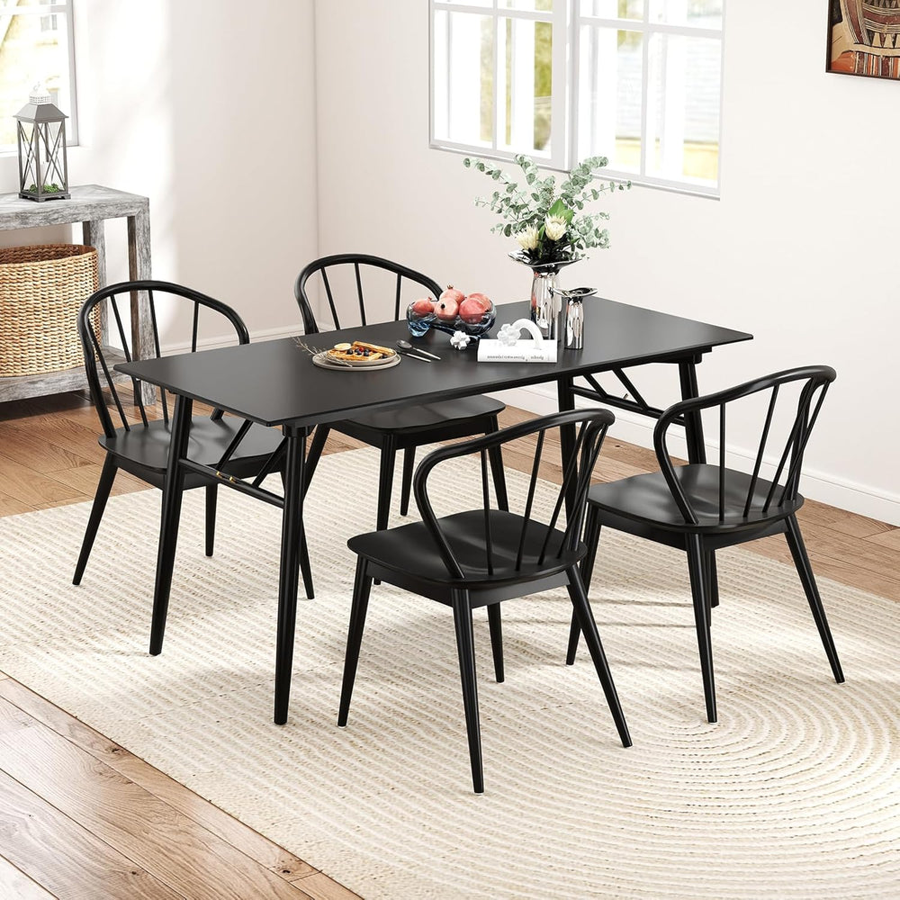 Giantex Wooden Dining Chairs Set of 2, Black Windsor Kitchen Chair w/High Spi...