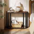Tribesigns Narrow End Table with Storage, 2-Tier Industrial Side Table with Black Metal Frames, Small Nightstand Bedside Table for Living Room, Bedroom, Rustic Brown, 31.5"D x 11.81"W x 23.62"H (1)