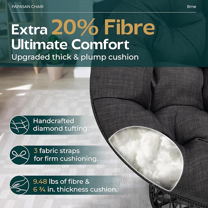 Bme 40" Ergonomic Wicker Papasan Chair