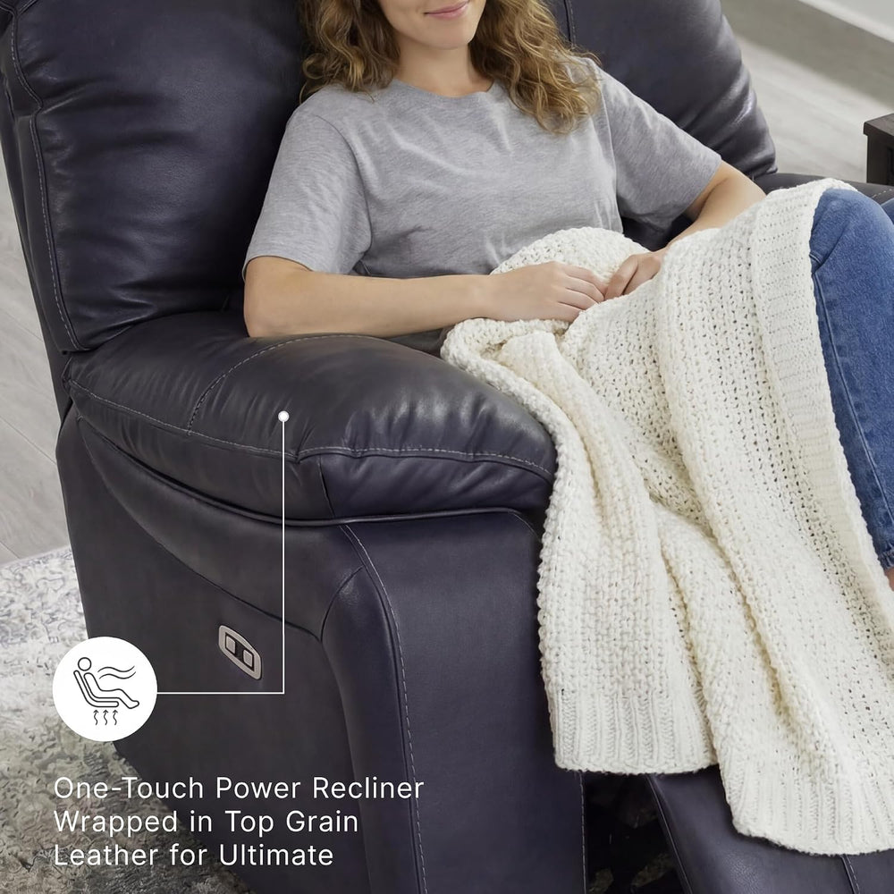 Signature Design by Ashley Leather Power Rocker Recliner Chair, Ocean Blue