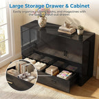 Mjkone 63.4" Width Queen Size Murphy Bed Cabinet with Tri-Folding Mattress Included, High Gloss MDF Storage Cabinet Guest Bed Chest Cabinets with 16 Colors of LED Lights for Home Offices, Black