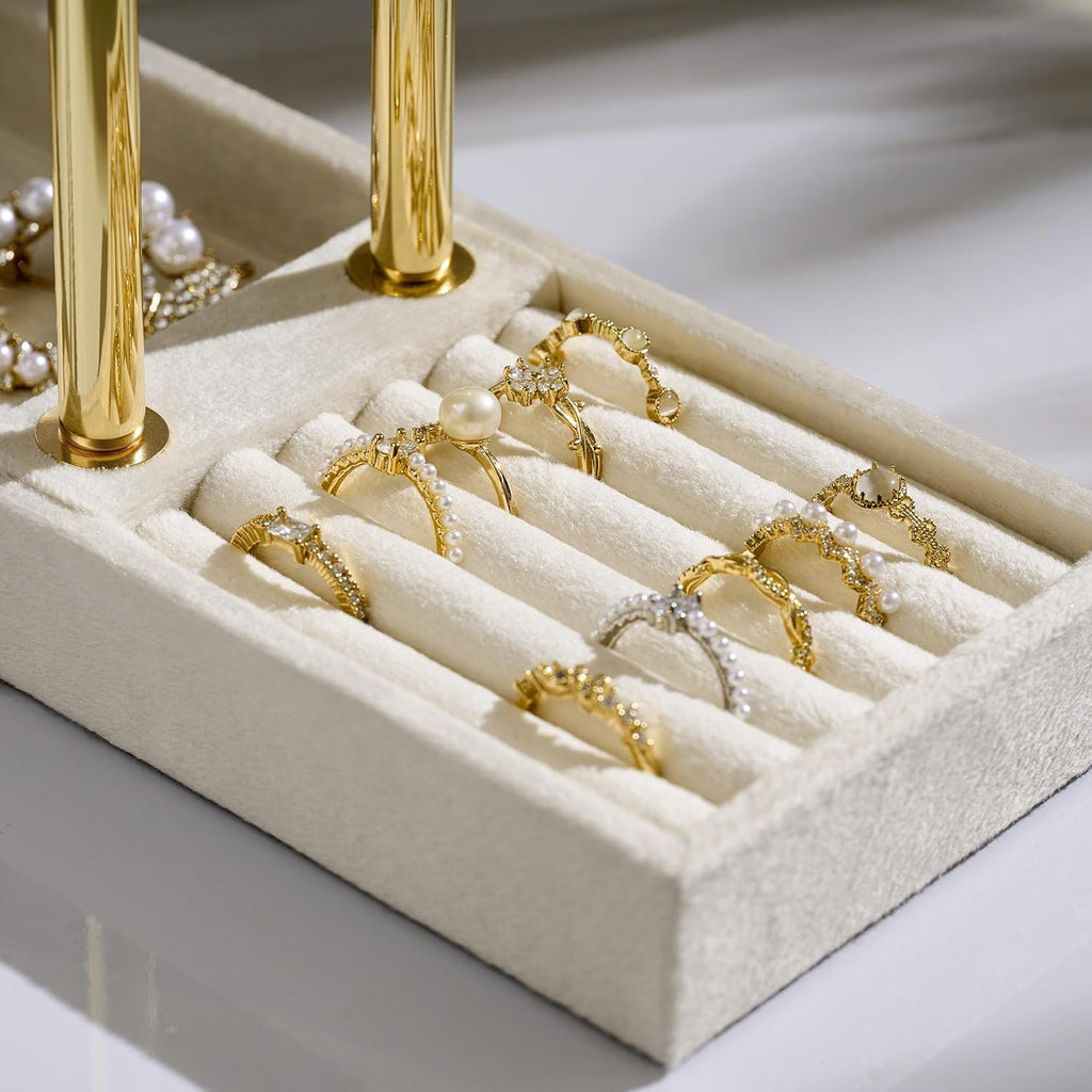2 Tier Bracelet Holder Display - Detachable T Bar Beige Velvet Bracelet Holder, Jewelry Holder Organizer for Bracelet, Necklace, Earrings, Rings