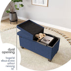 STORAGEBUD Storage Ottoman Bench with Bins, 30-in Storage Bench for Bedroom End of Bed, Folding Foot Rest Ottoman for Living Room Max 660lbs, Fabric Ottomans, Blue