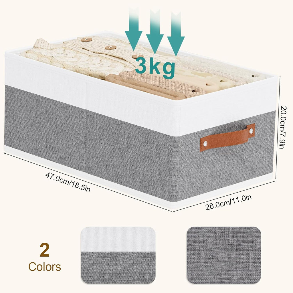 Storage Basket for Shelves, Closet Bin with Handles, 18.5×11×7.9inch Open Foldable Baskets, Fabric Containers Clothes Boxes for Organizing, White and Grey, 6-Pack