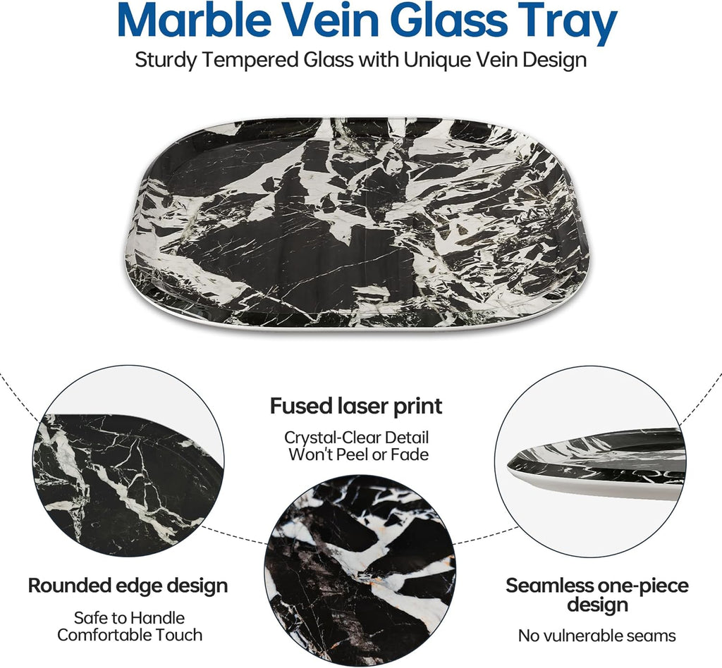 Vanity Decorative Tray, 12" x 12" Black Marble Pattern Perfume Tray, Bathroom Tray Countertop Organizer for Soap Towel, Jewelry, Candle