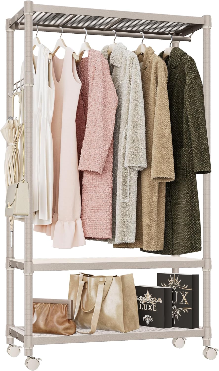 IZEUK Heavy Duty Rolling Garment Rack Wire Clothes Rack for Hanging Clothes (...