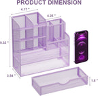 Marbrasse Mesh Pen Holder for Desk, Multi-Functional Pencil Organizer with Drawer, Desk Organizers and Accessories for Office Art Supplies (Purple)