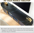 OKD Luxury 70" Fluted TV Stand, Modern Chic Entertainment Center for TVs Up to 80 inches, TV Console with Faux Marble Top, Curved Profile Design, Media Console for Living Room, Navy Blue