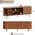 DHH 63 Inch Mid Century Modern TV Stand with Power Outlet for TVs up to 70 Inch, Entertainment Center with Storage and Adjustable Shelves, Media Console with Sliding Doors for Living Room(Walnut)