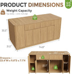 Bobve 74.8" Large Kitchen Island with Storage,Farmhouse Island Table for Kitchen,Wooden Island,Stationary Featuring 2 Drawers and 6 Closed Storage Compartment