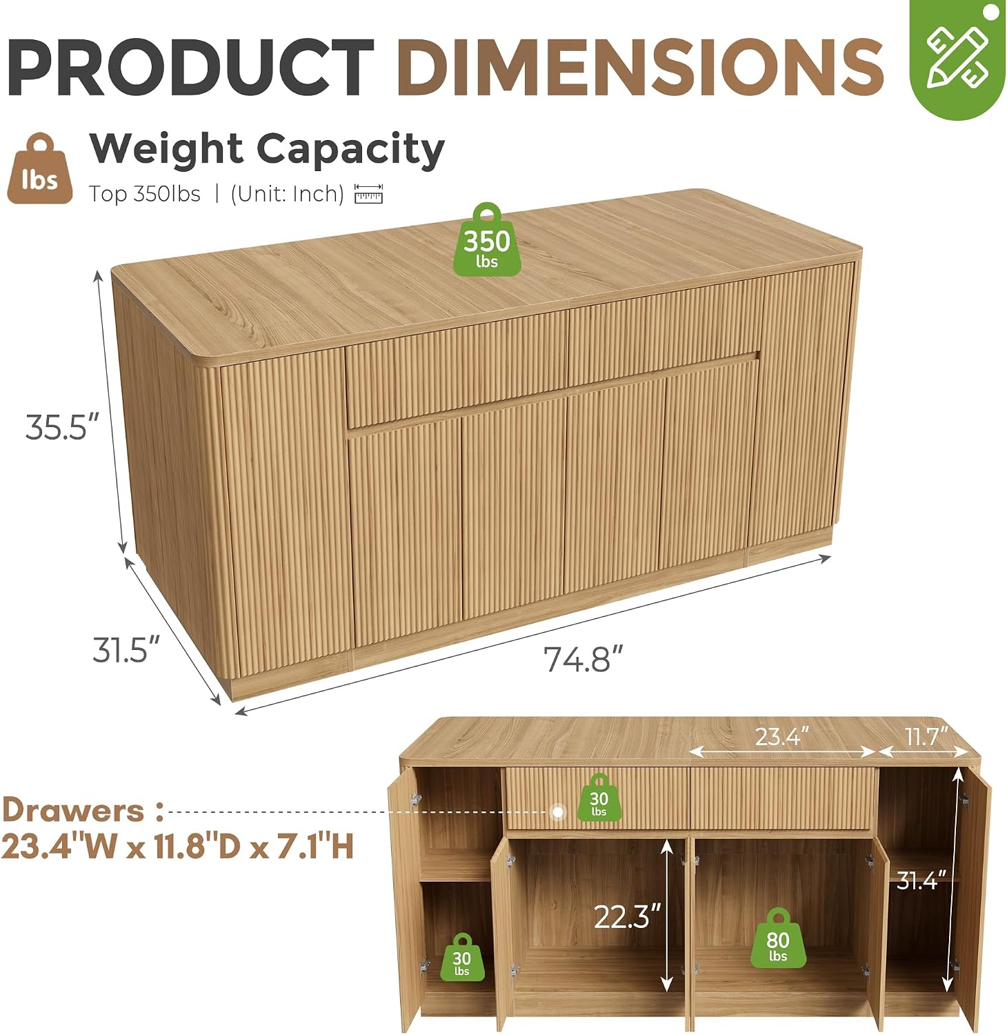 Bobve 74.8" Large Kitchen Island with Storage,Farmhouse Island Table for Kitchen,Wooden Island,Stationary Featuring 2 Drawers and 6 Closed Storage Compartment