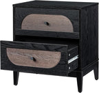 Sango Arch 2-Drawer Nightstand, Modern Black Wood Bedside Table with Two-Tone Finish, Storage Drawers, Sturdy Legs, Minimalist Stylish Furniture for Contemporary Homes