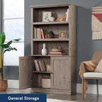 Sauder Miscellaneous Storage 5-Shelf Bookcase with Doors, L: 35.28" x W: 13.23" x H: 69.76", Laurel Oak Finish