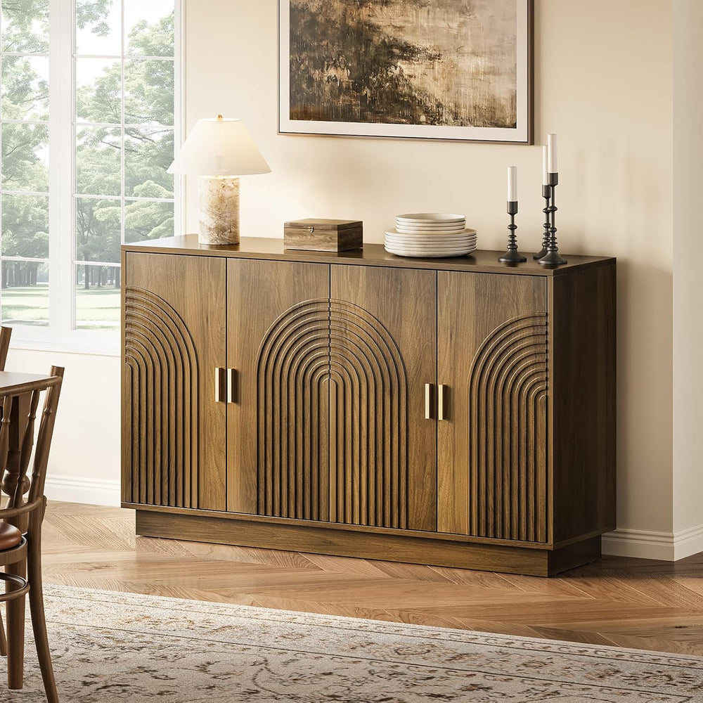 Fluted Sideboard Buffet Cabinet with Storage - 57" Credenza Coffee Bar C...