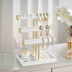 3 Tier Bracelet Holder Display - Detachable T Bar White Velvet Bracelet Holder, Jewelry Holder Organizer for Bracelet, Necklace, Watches, Rings